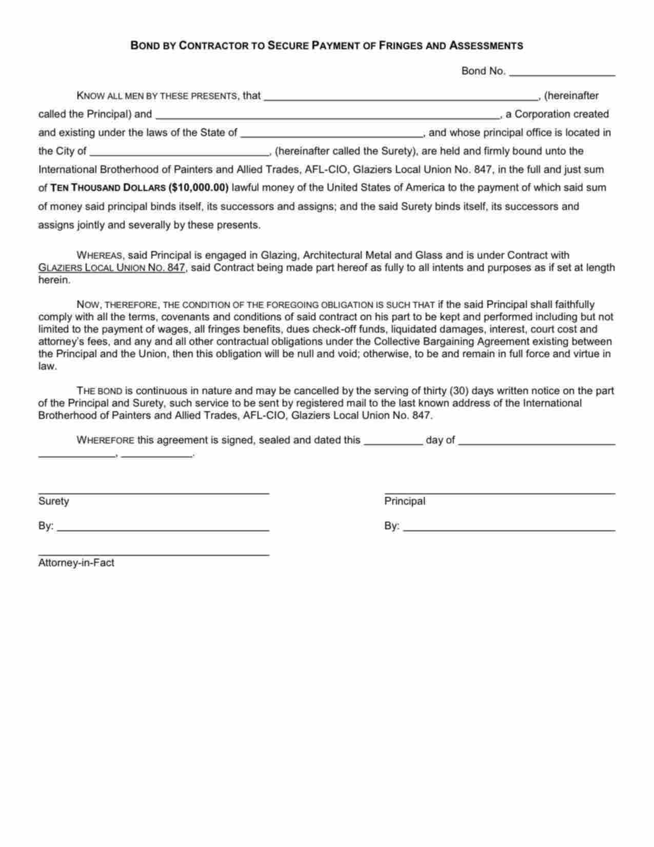 Ohio Wage and Welfare Bond Form