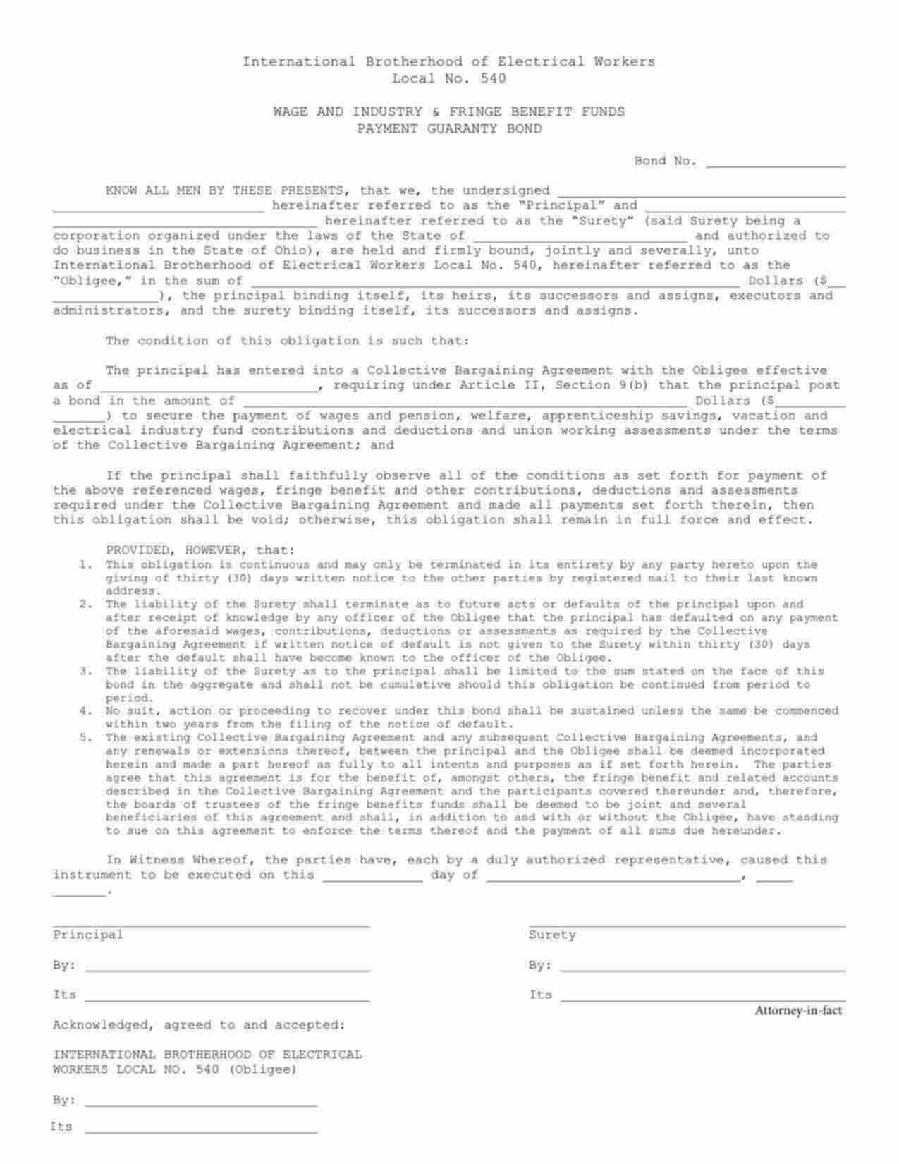 Ohio Wage and Welfare Bond Form