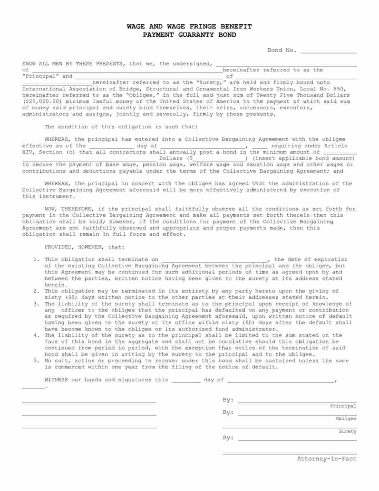 Ohio Wage and Welfare Bond Form