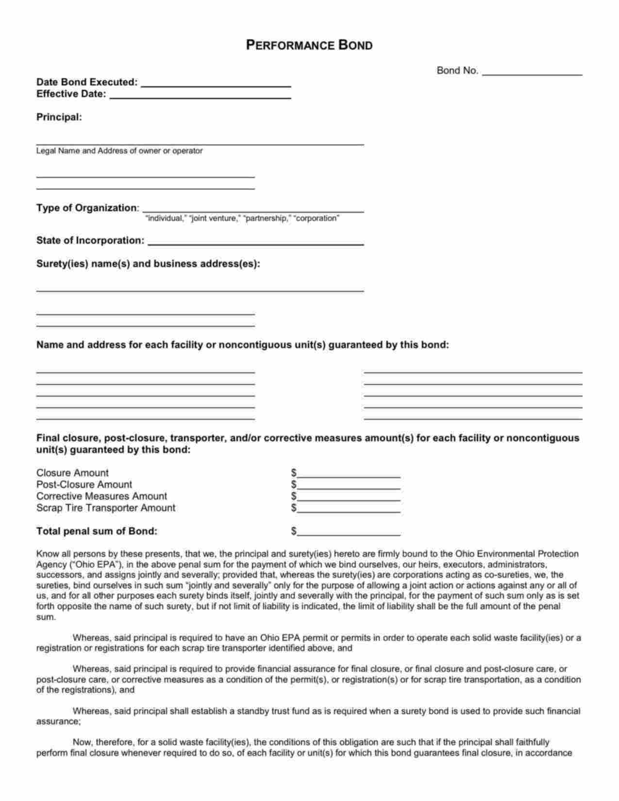 Ohio EPA Permit - Closure/Post-Closure/Scrap Tire Bond Form