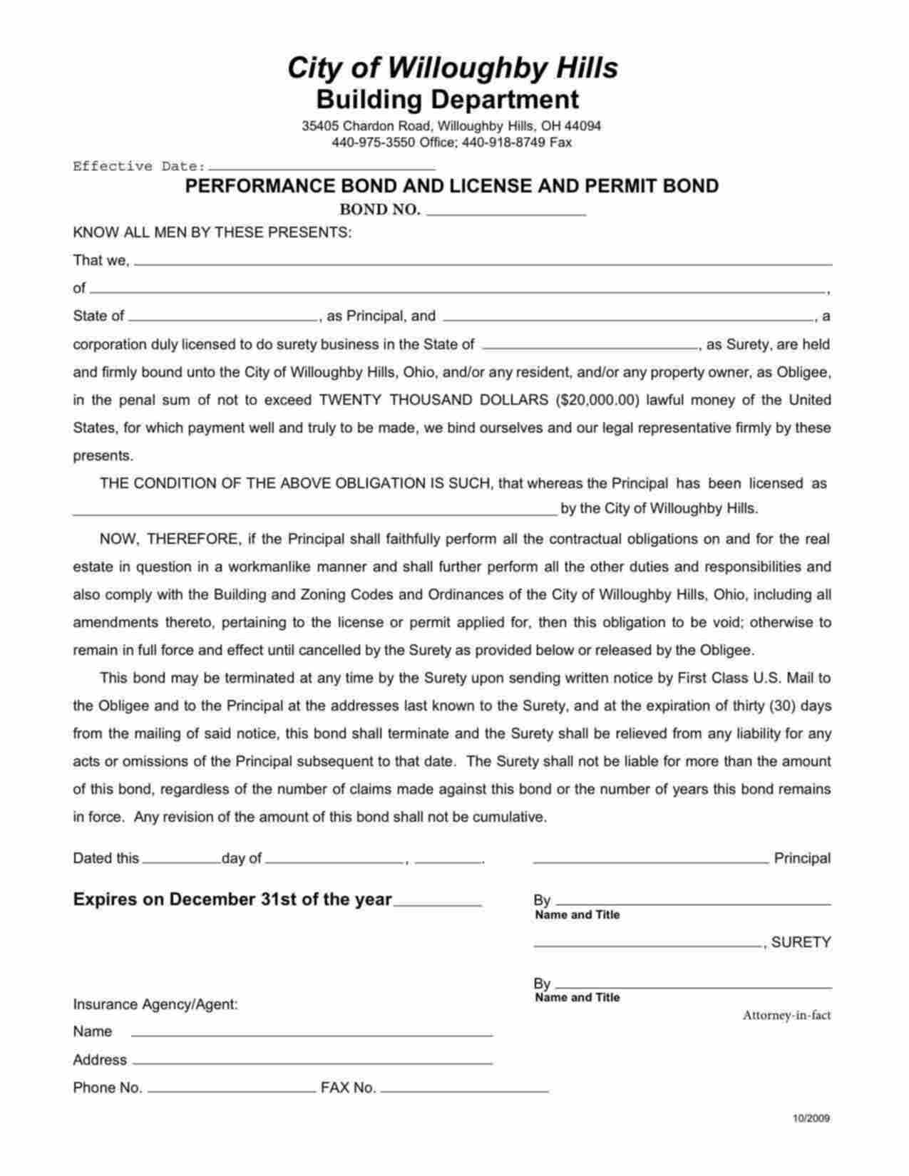 Ohio License/Permit Bond Form