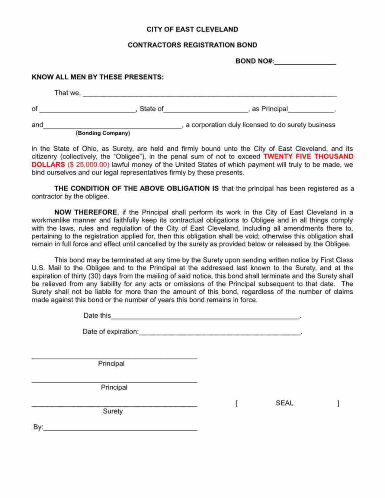 Ohio Contractors Registration Bond Form