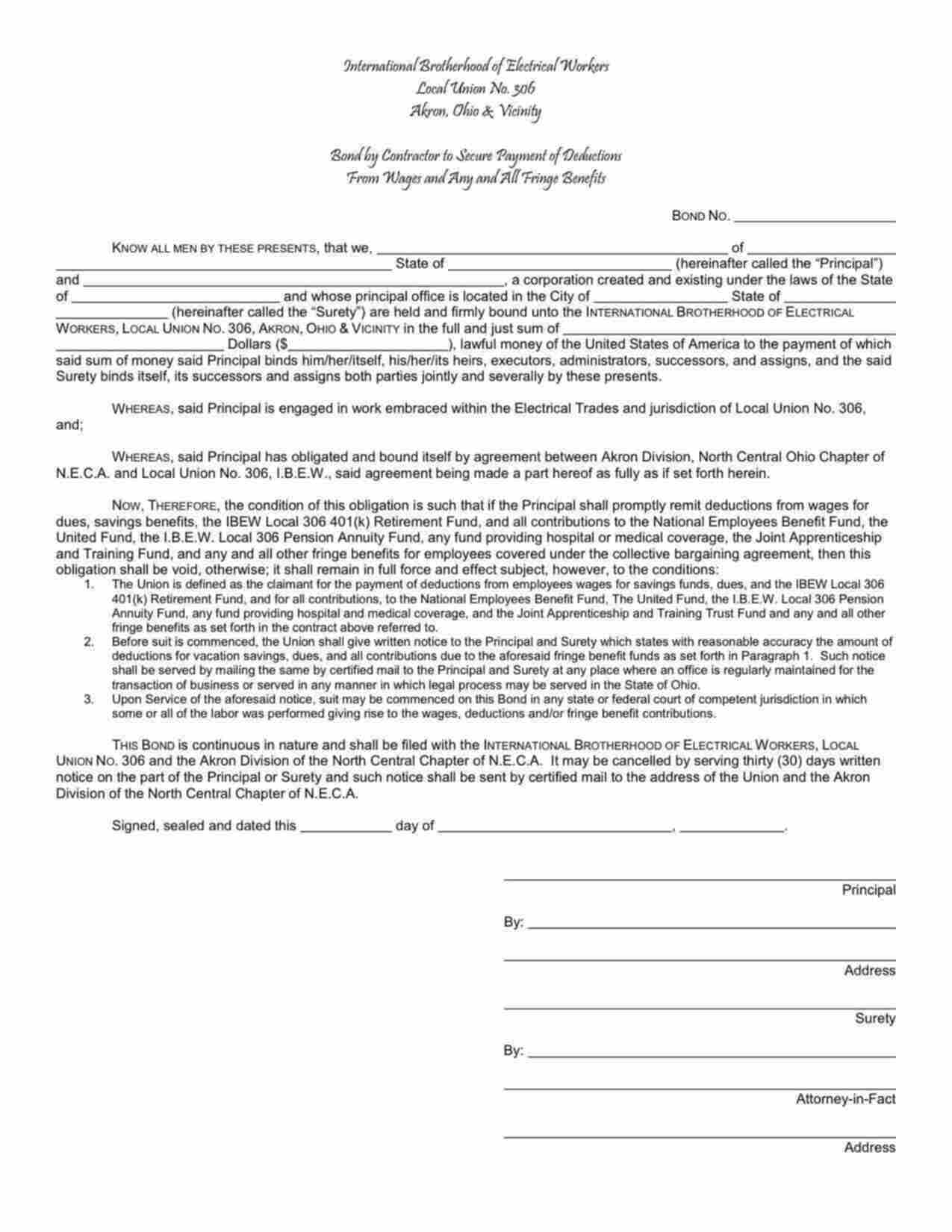 Ohio Wage and Welfare Bond Form