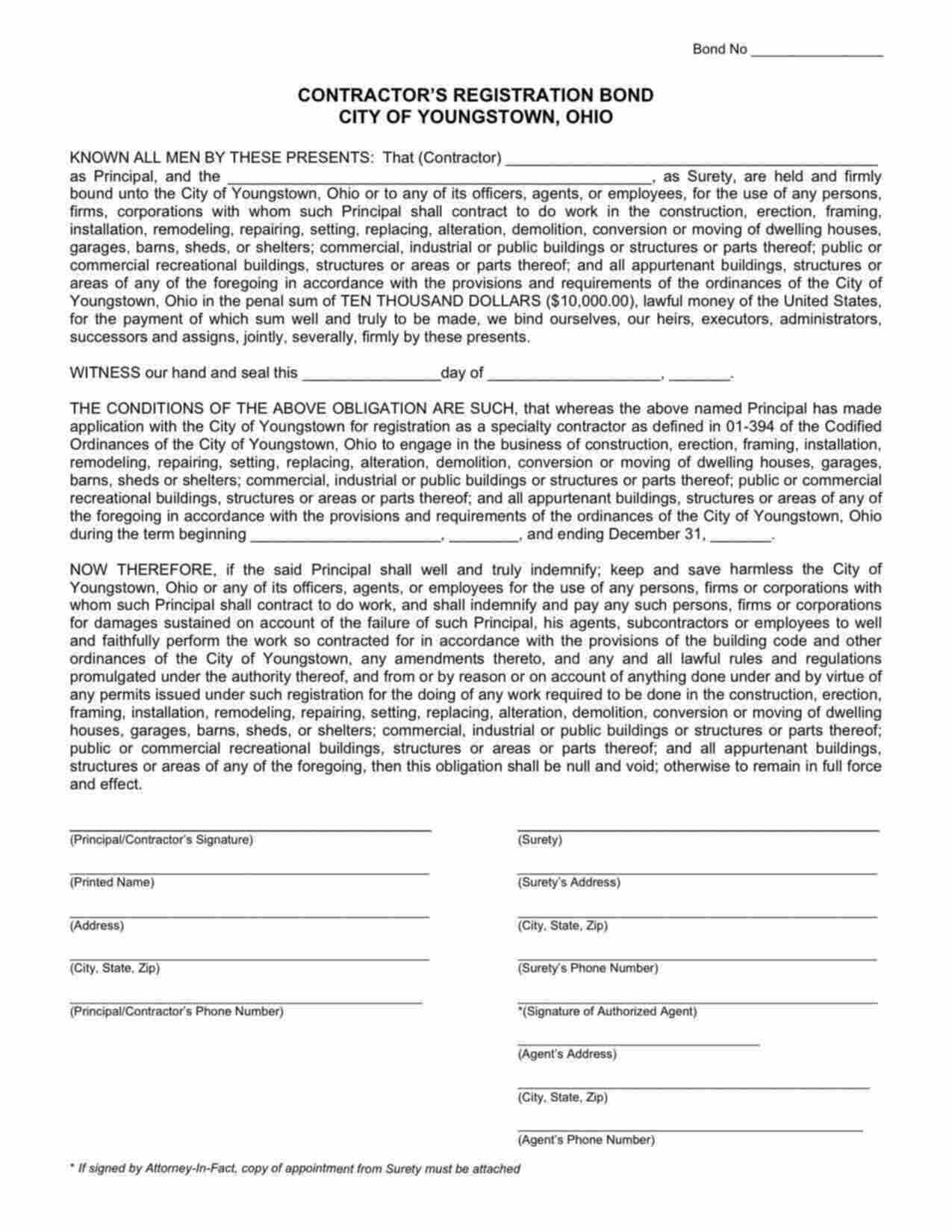 Ohio Contractors Registration Bond Form