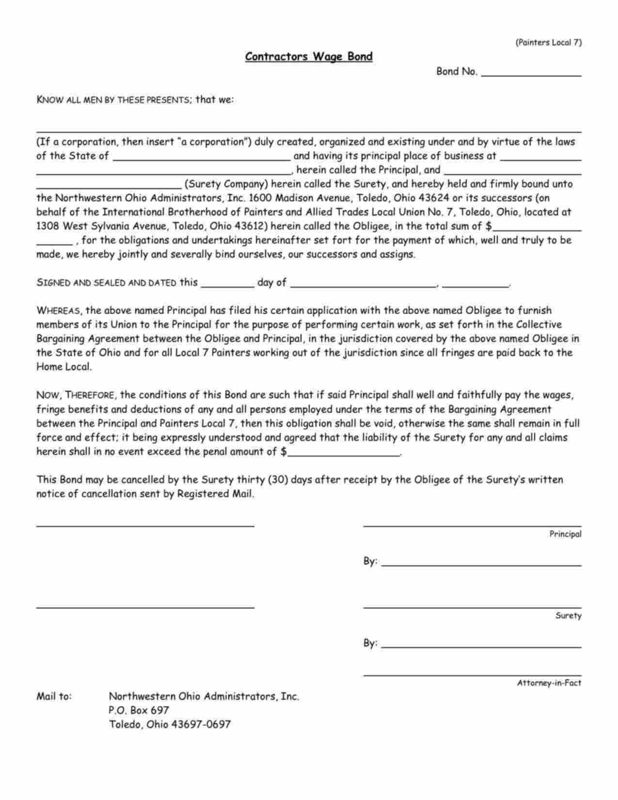 Ohio Wage and Welfare Bond Form