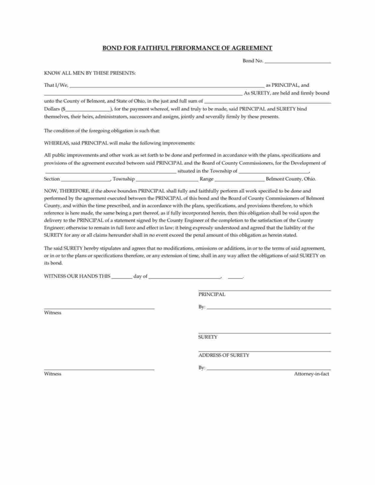 Ohio Site Improvement Performance Bond Form