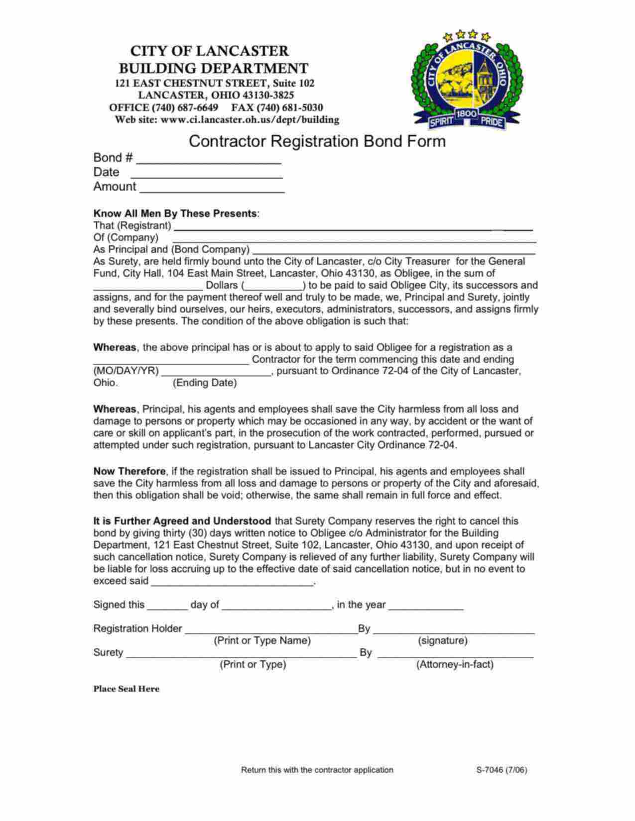 Ohio Contractor Registration Bond Form