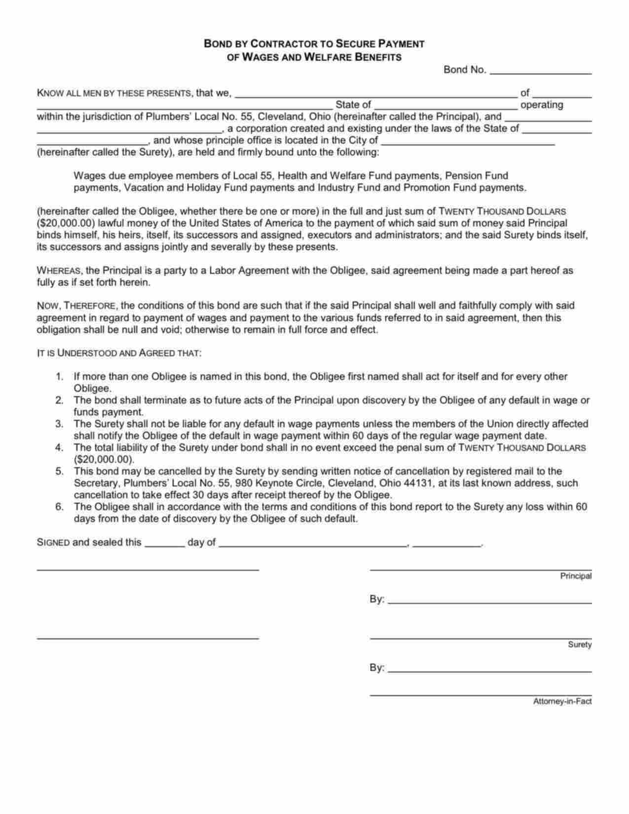 Ohio Wage and Welfare Bond Form