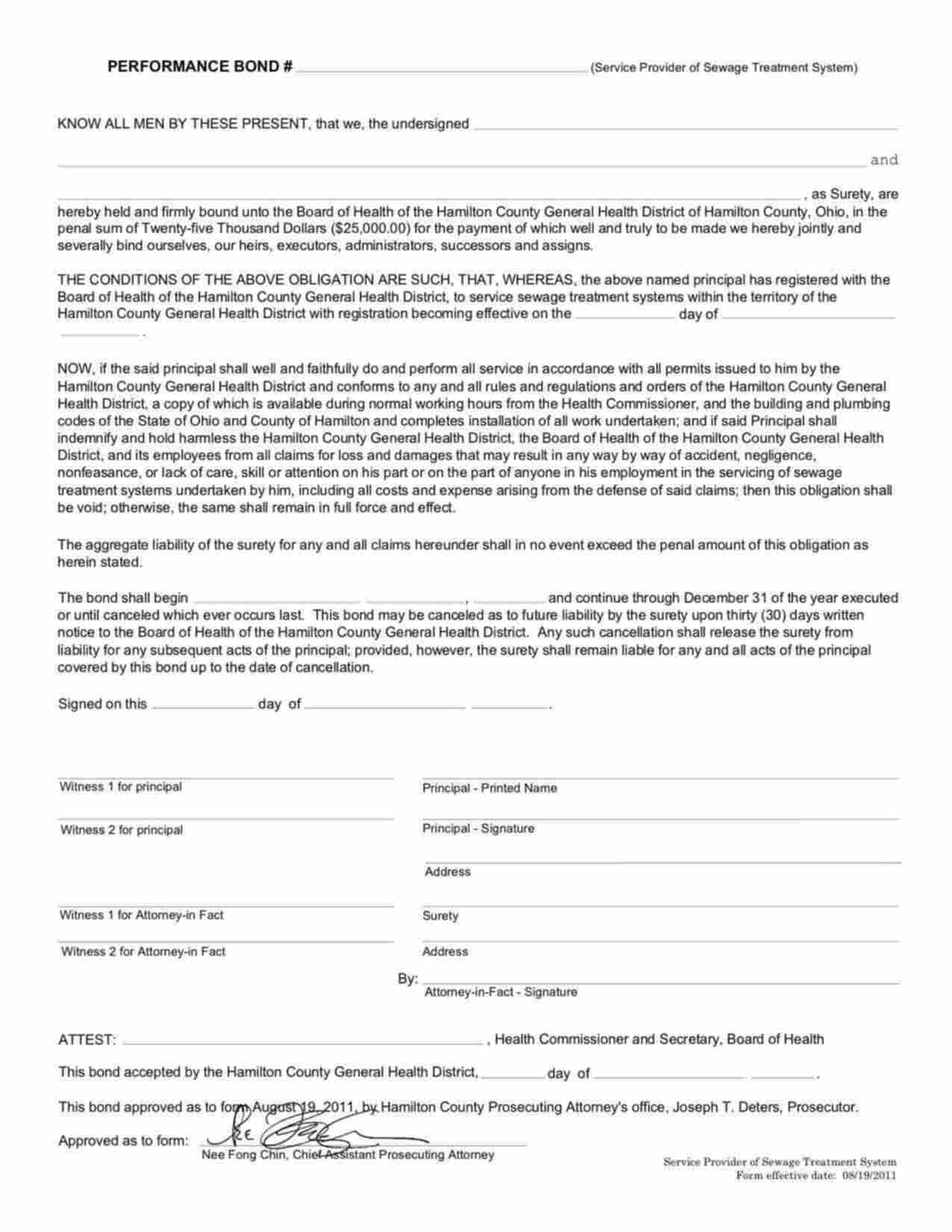 Ohio Service Provider of Sewage Treatment System Performance Bond Form