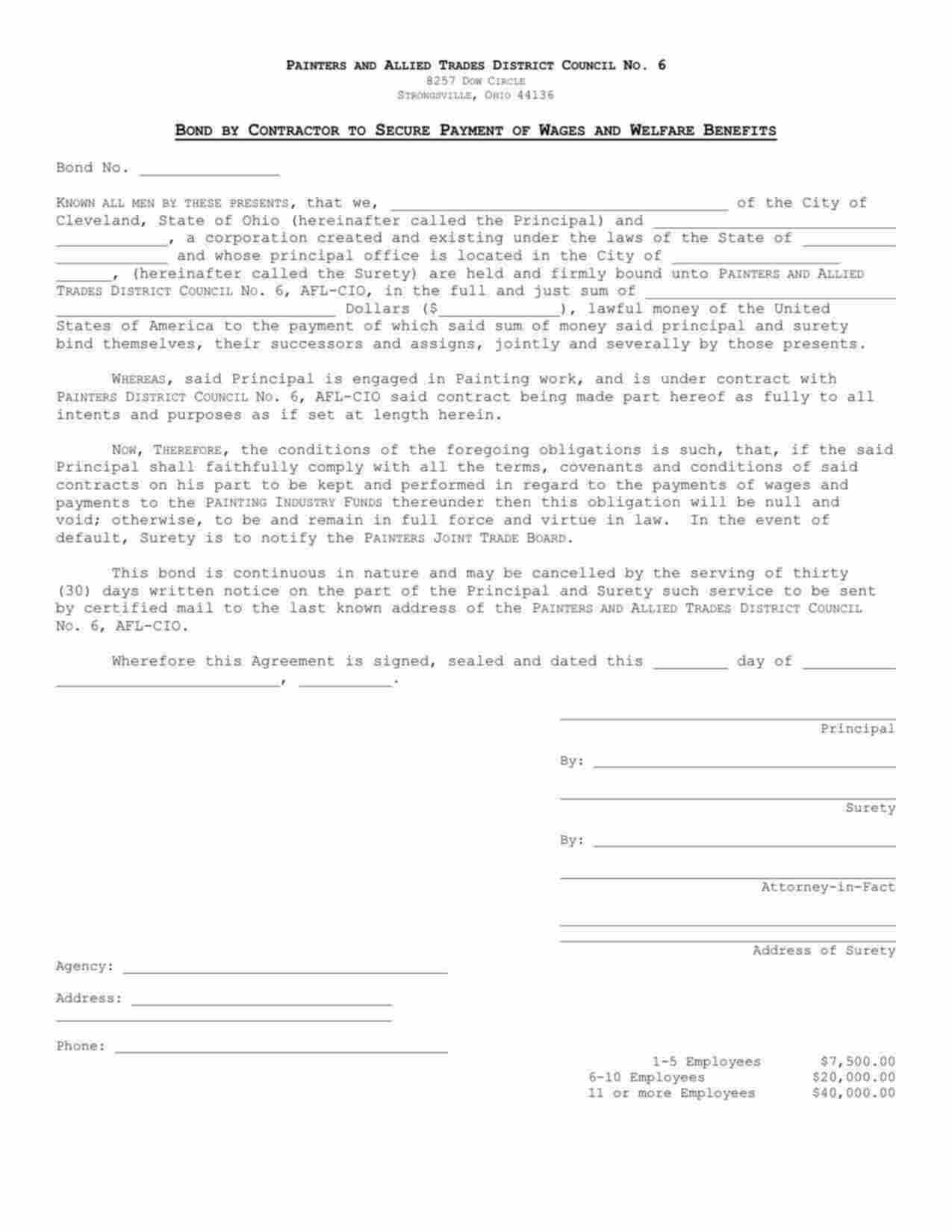 Ohio Wage and Welfare Bond Form