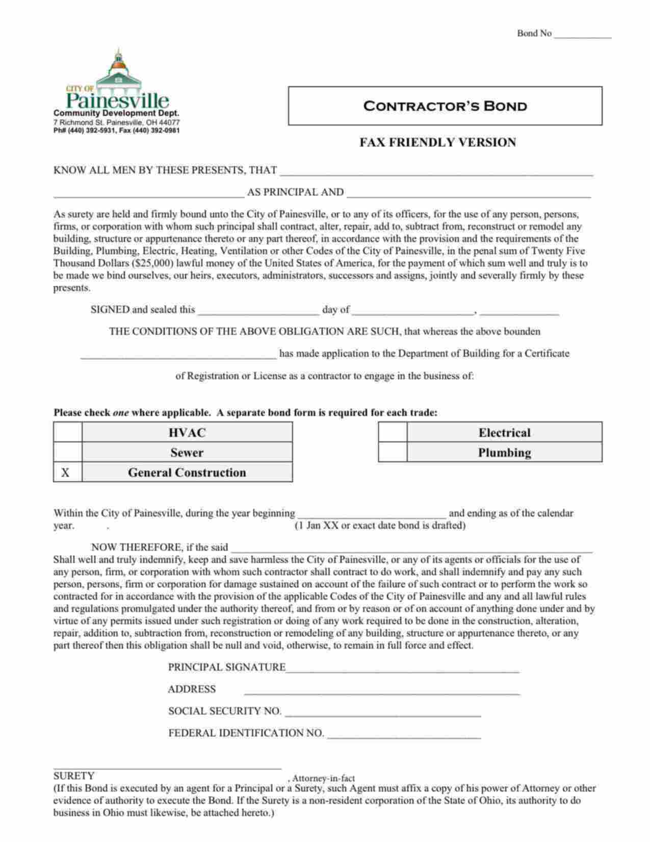 Ohio General Construction Bond Form
