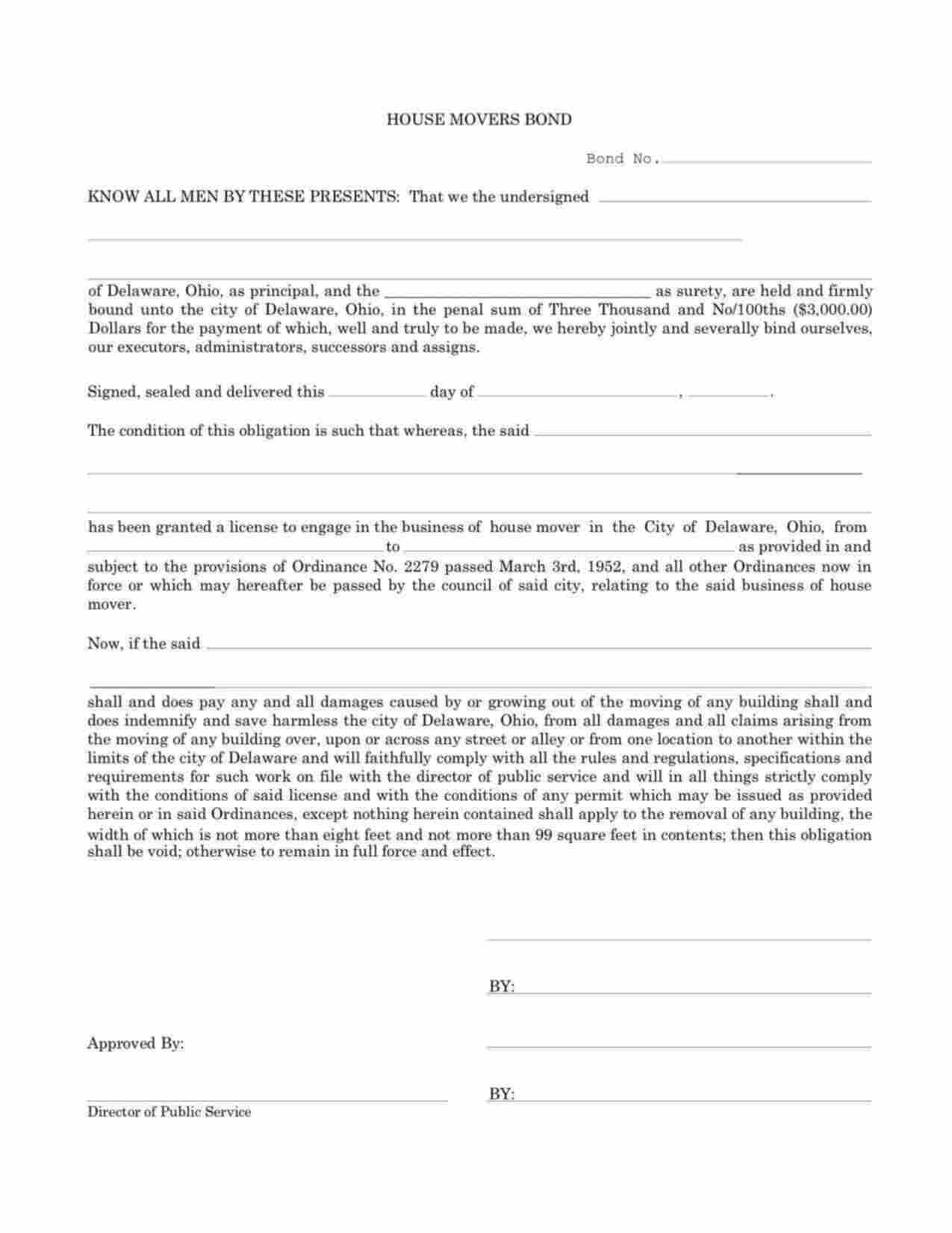 Ohio House Mover Bond Form