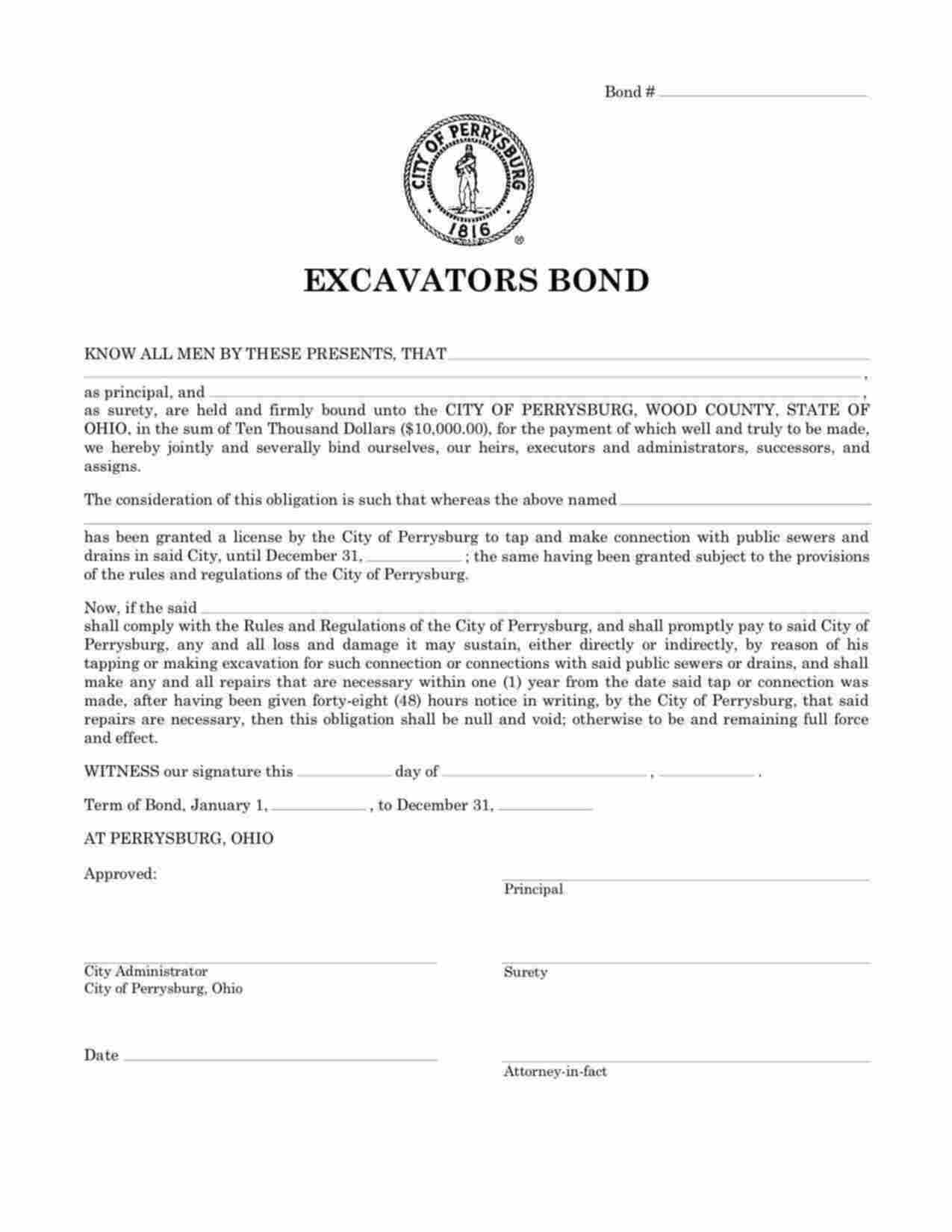 Ohio Excavator Bond Form