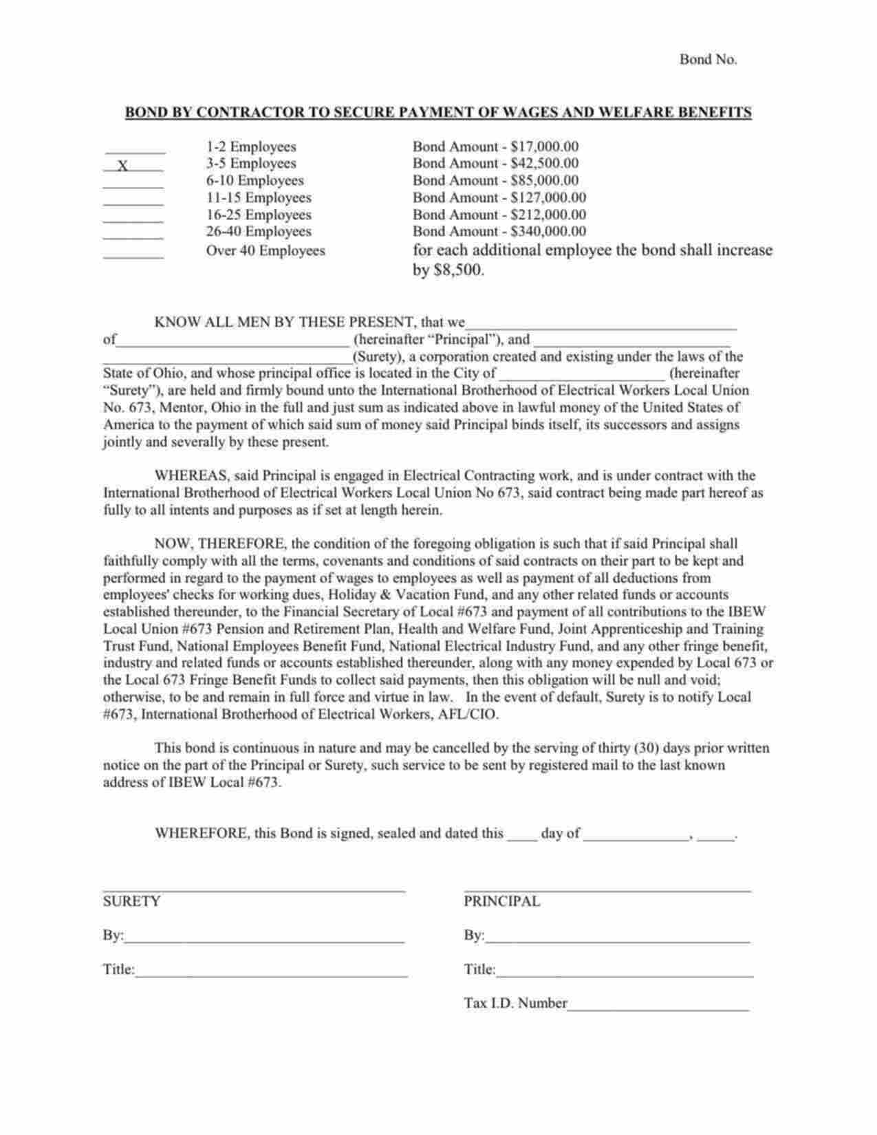 Ohio Wage and Welfare Bond Form