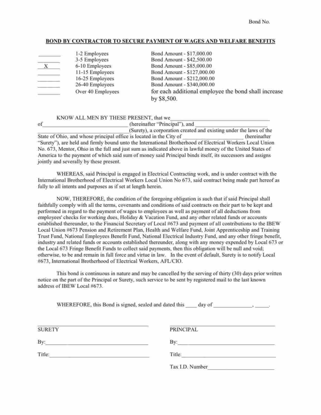 Ohio Wage and Welfare Bond Form