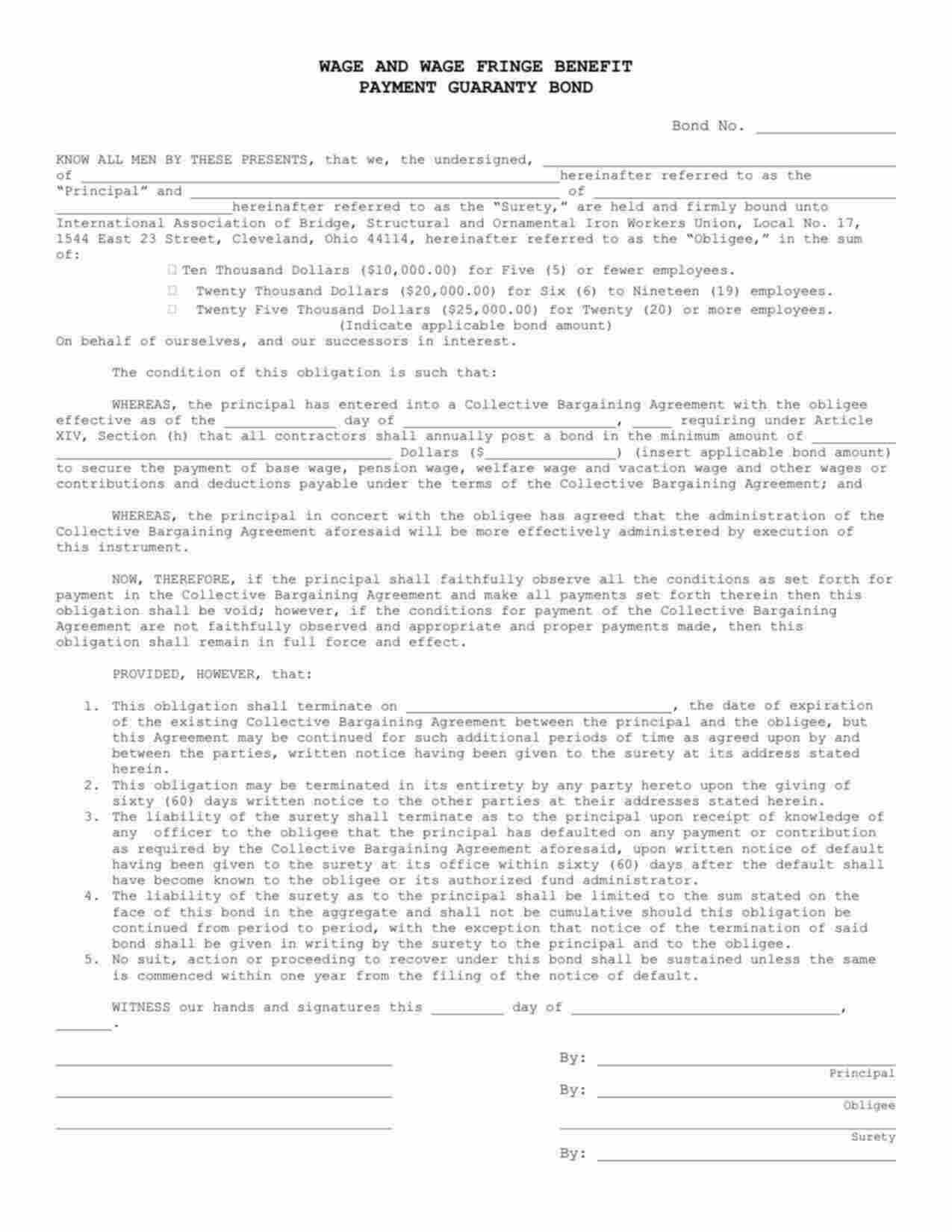 Ohio Wage and Welfare Bond Form