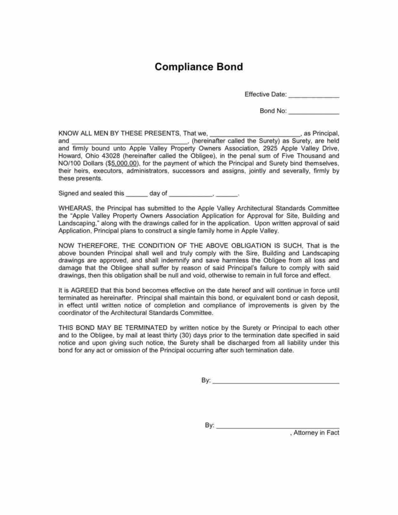 Ohio Compliance Bond Form