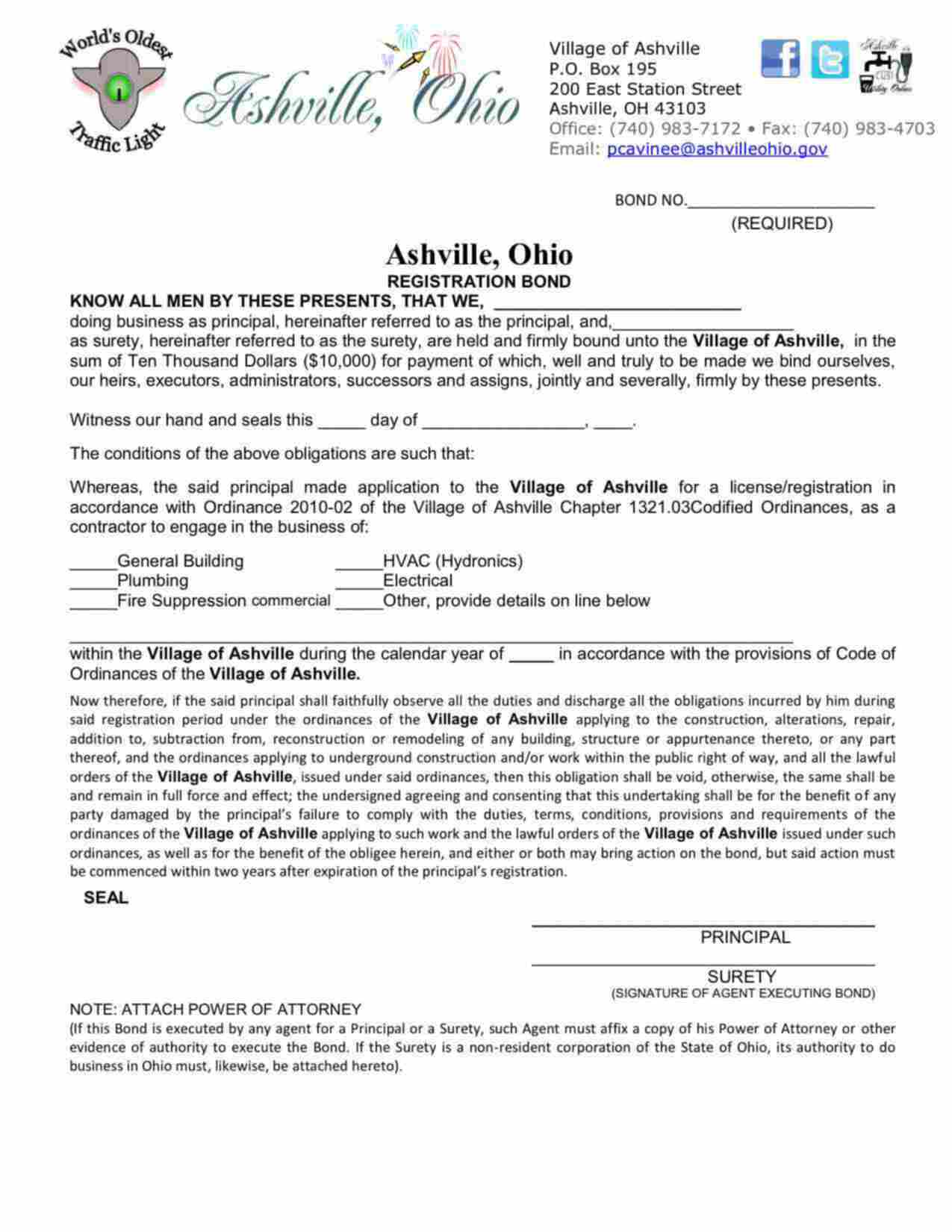 Ohio Registration - General Building Bond Form