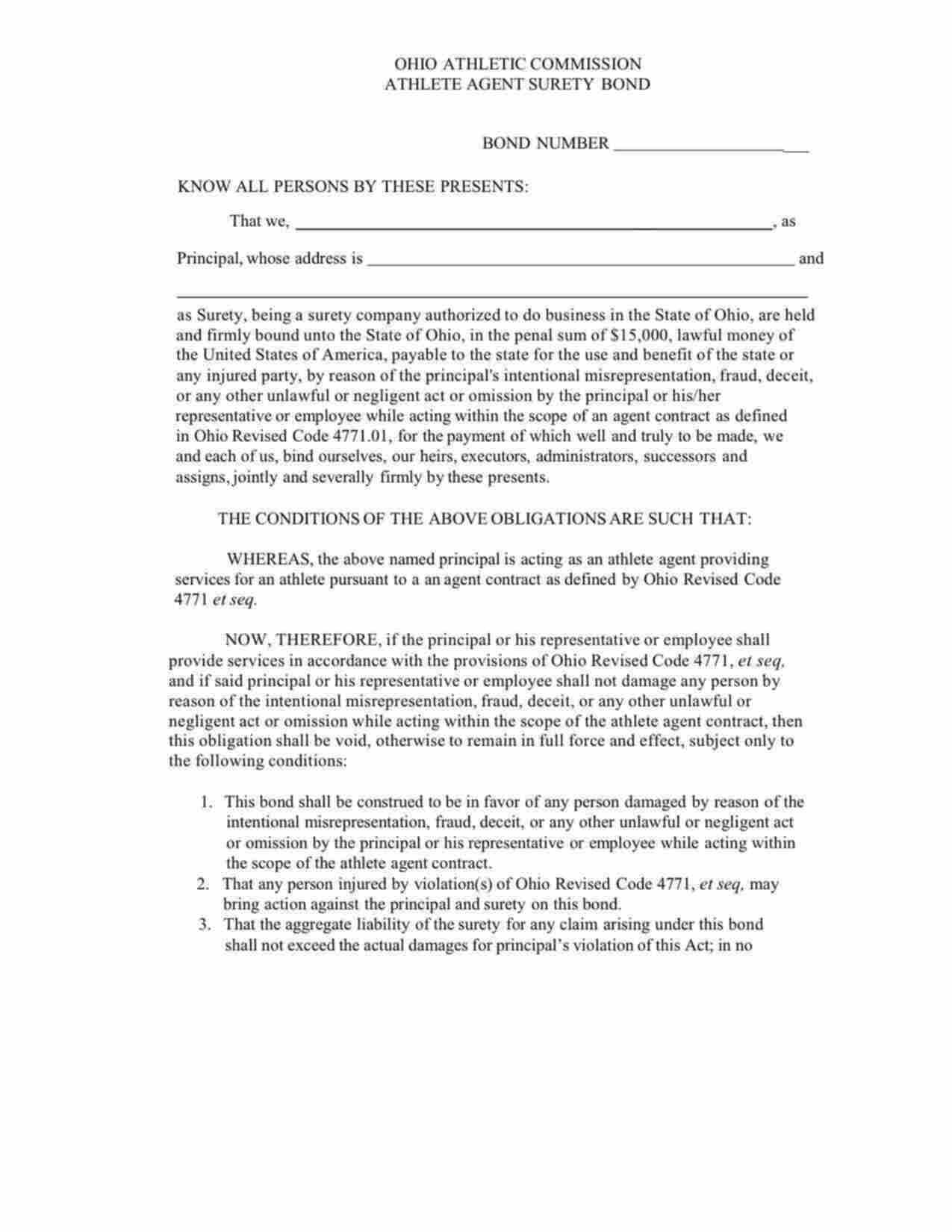 Ohio Athlete Agent Bond Form