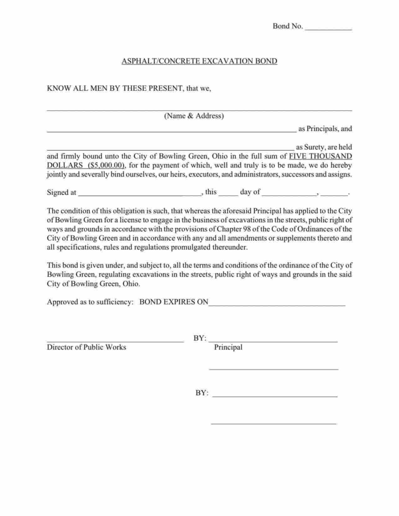 Ohio Asphalt/Concrete Excavation Bond Form