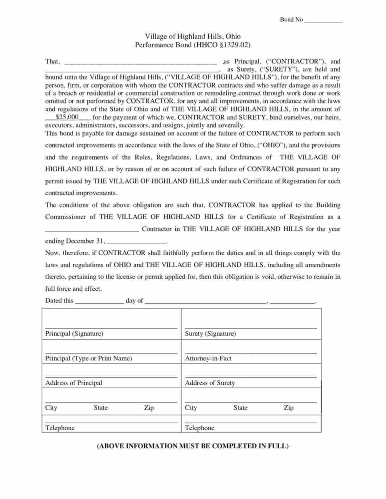 Ohio Contractor Registration Bond Form