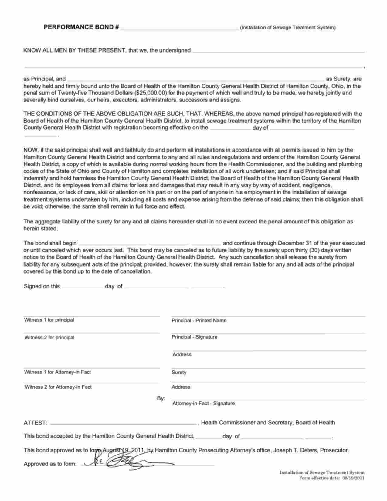 Ohio Installation of Sewage Treatment Systems Performance Bond Form