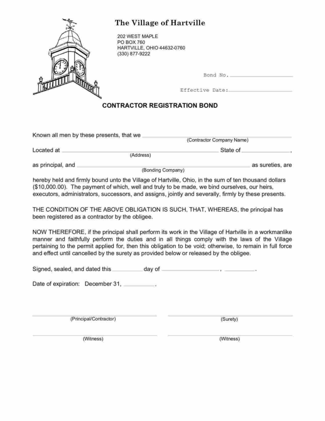 Ohio Contractor Registration Bond Form