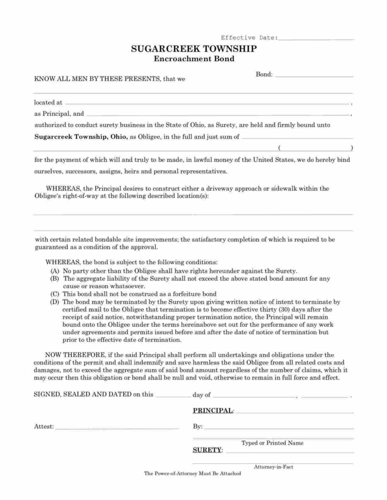 Ohio Encroachment Bond Form