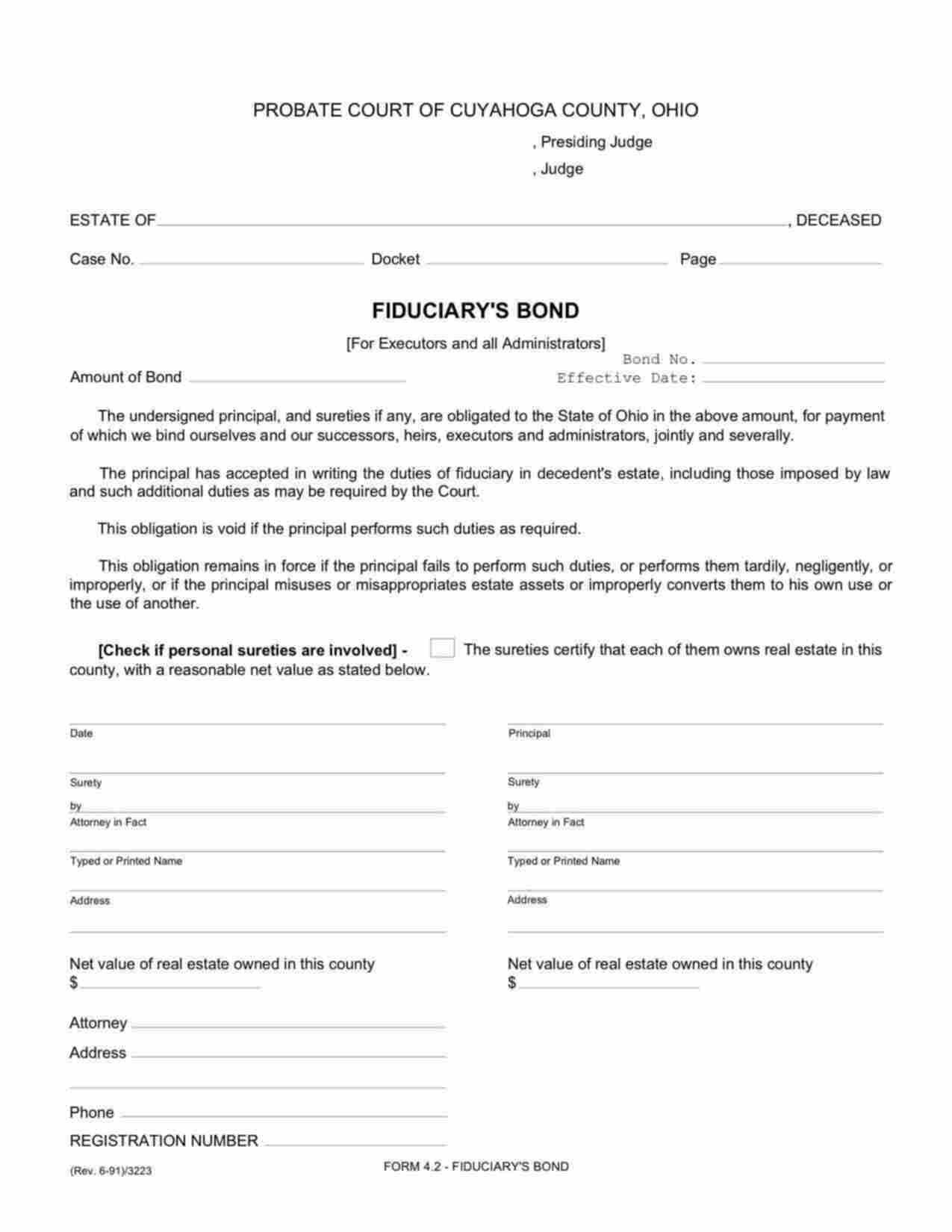 Ohio Administrator/Executor Bond Form