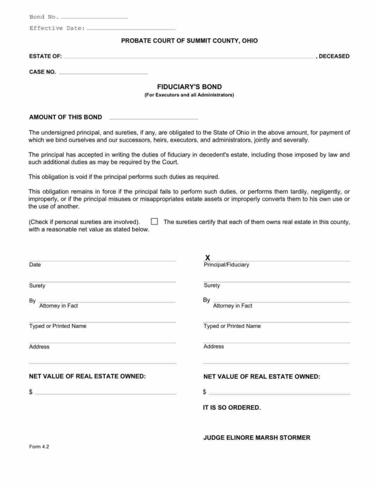 Ohio Administrator/Executor Bond Form