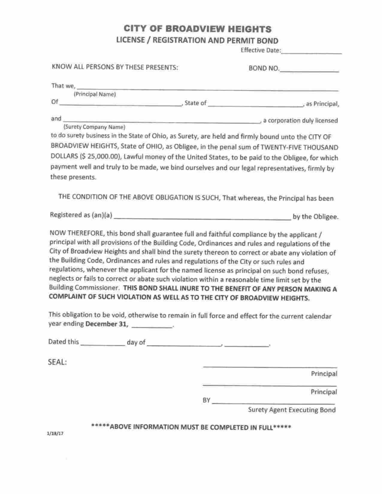 Ohio License/Permit Bond Form