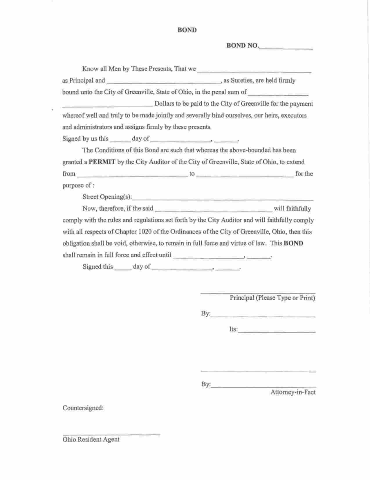 Ohio Street Opening Bond Form