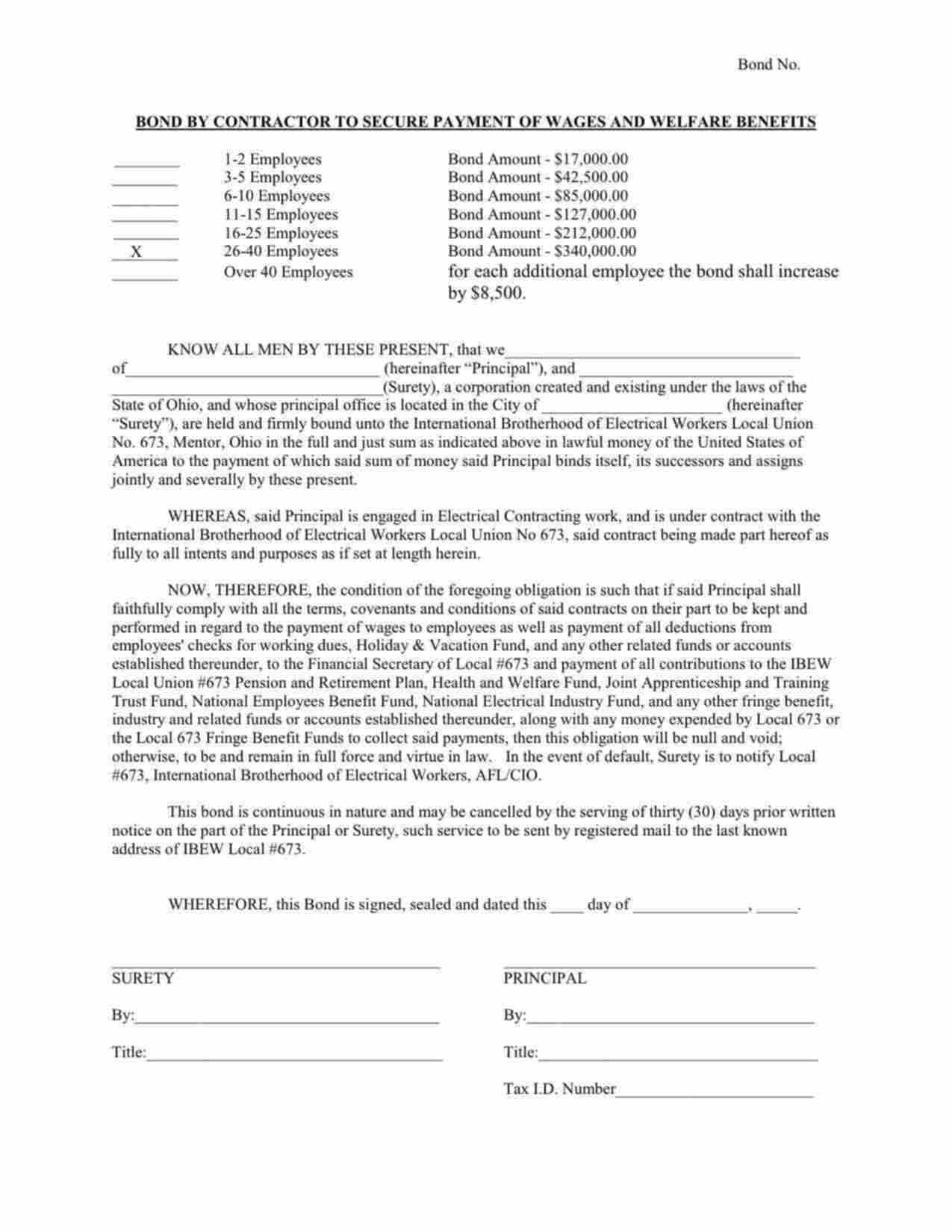 Ohio Wage and Welfare Bond Form