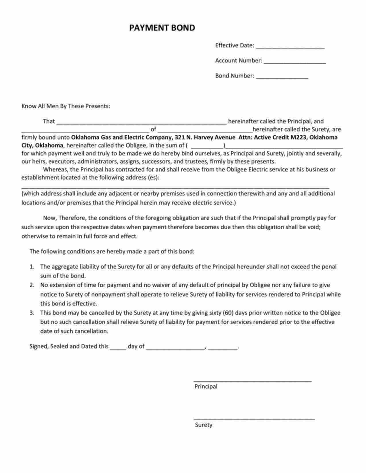 Oklahoma Utility Deposit Bond Form