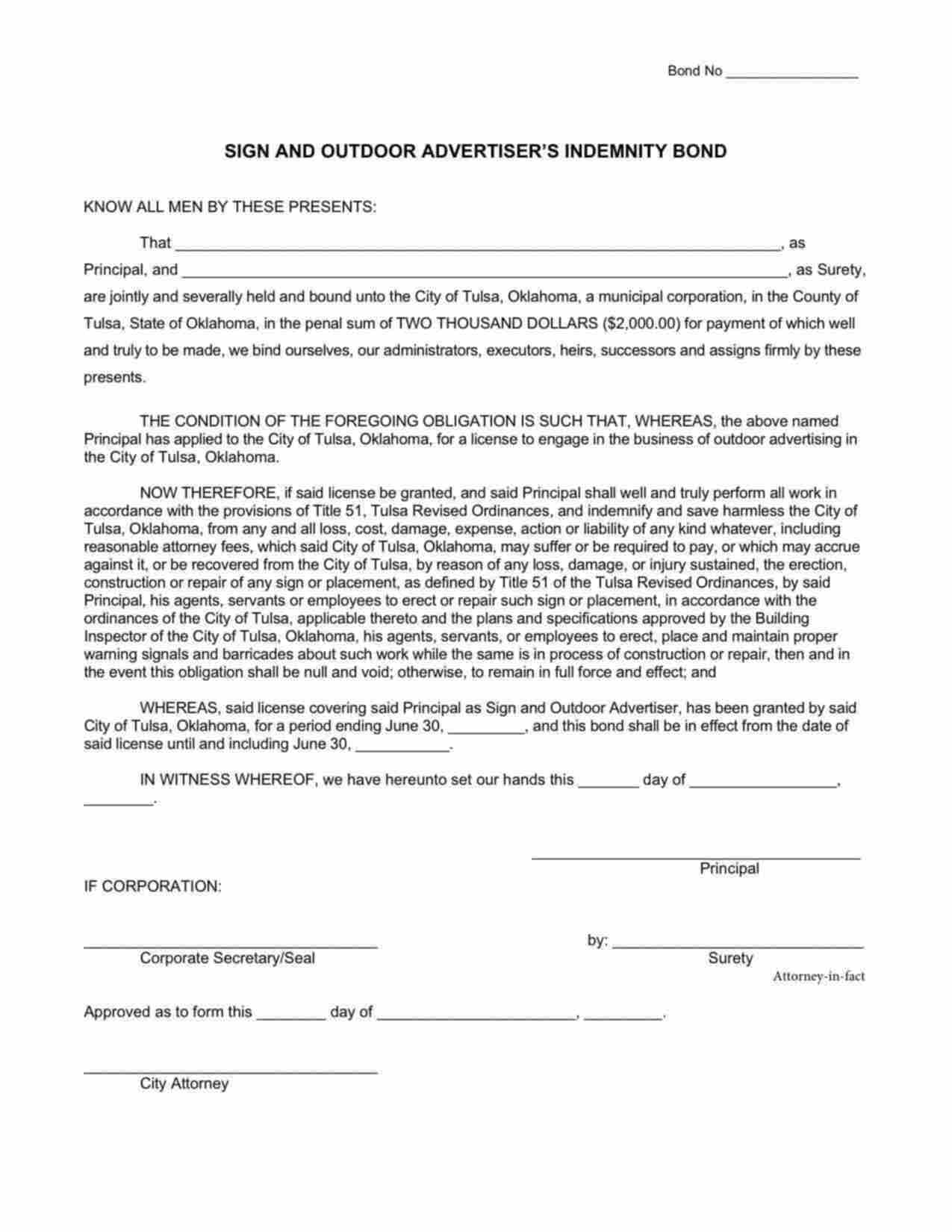 Oklahoma Sign and Outdoor Advertiser Bond Form