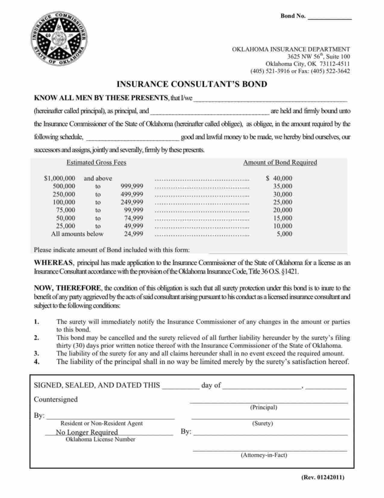 Oklahoma Insurance Consultant Bond Form