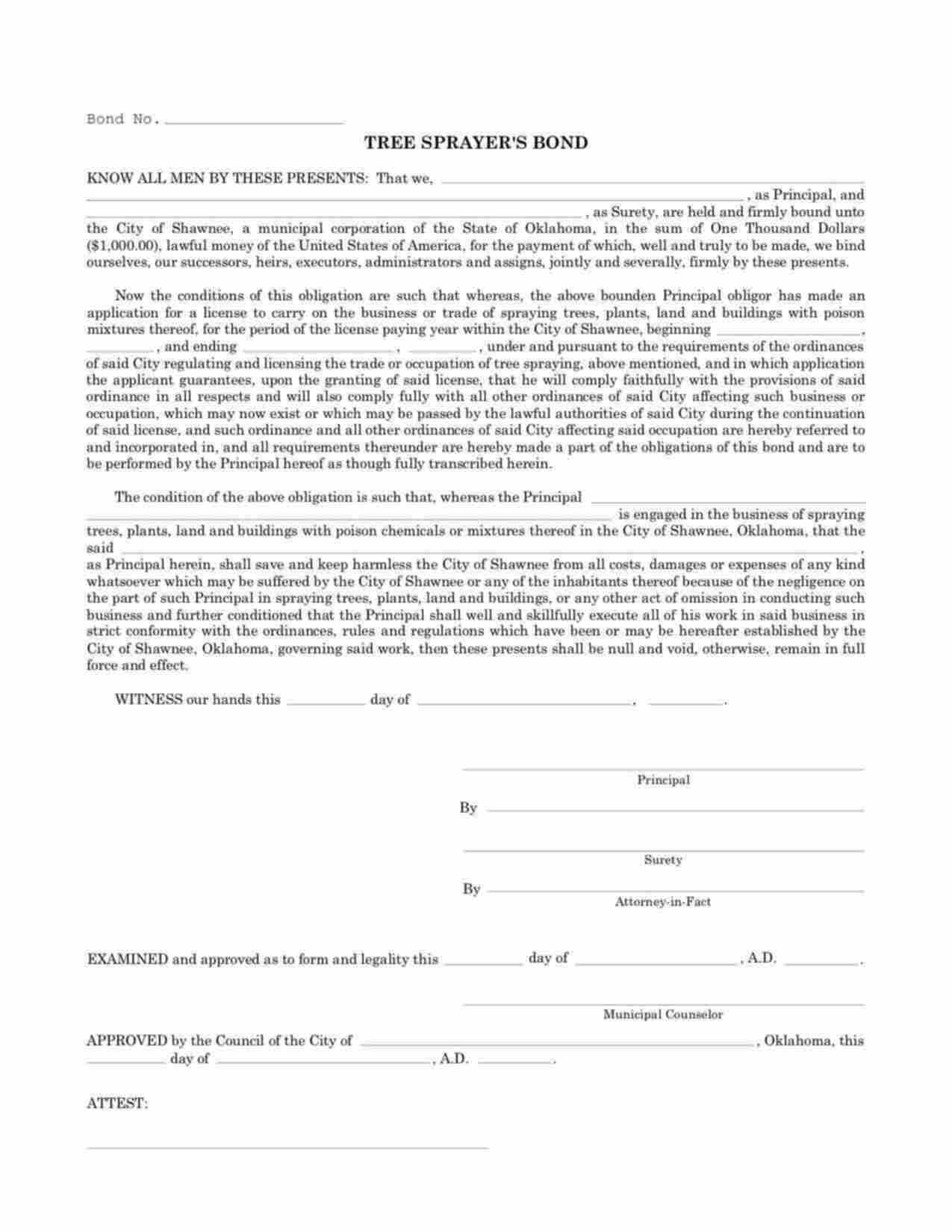 Oklahoma Tree Sprayer Bond Form