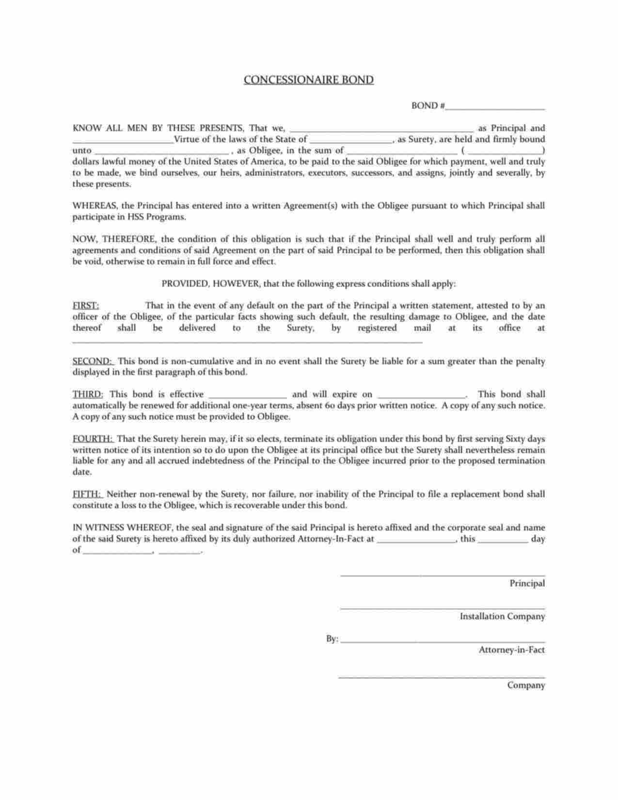 Oklahoma Concessionaire Bond Form