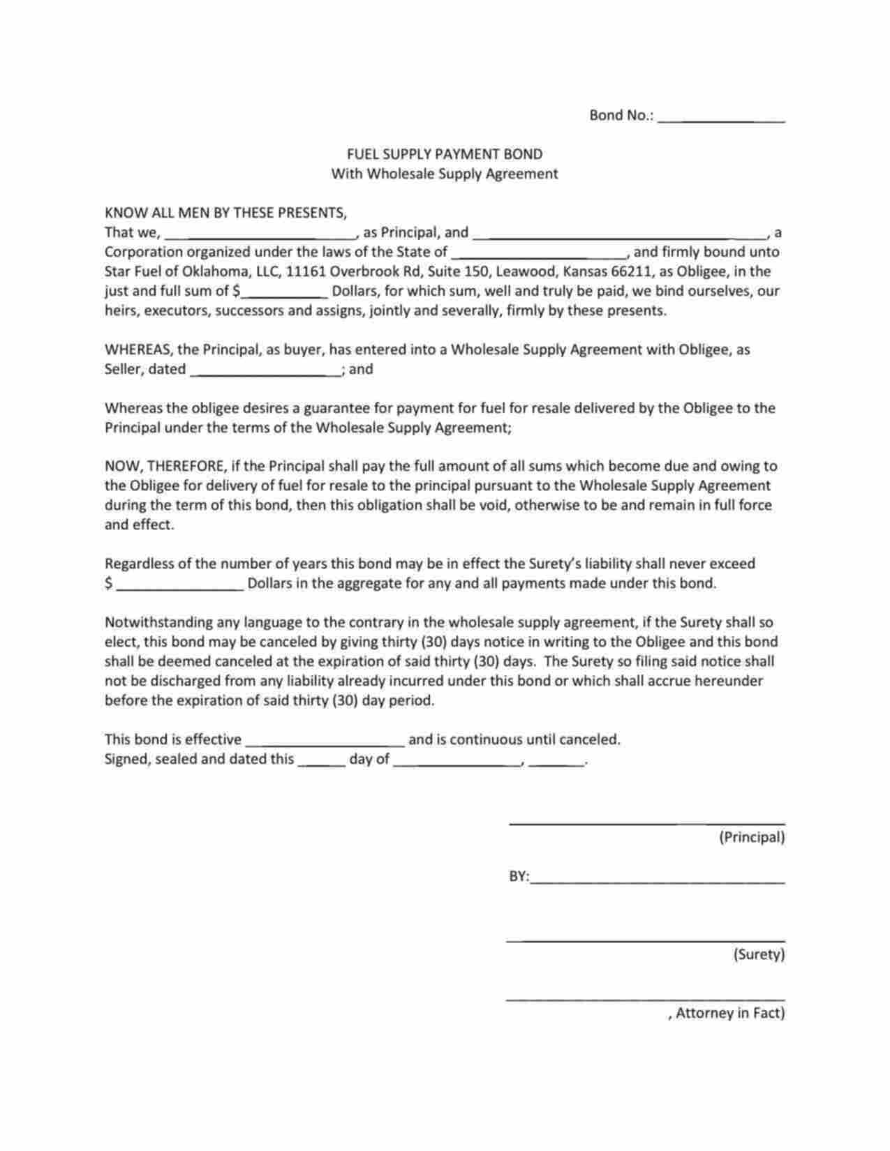 Oklahoma Fuel Supply Payment Bond Form