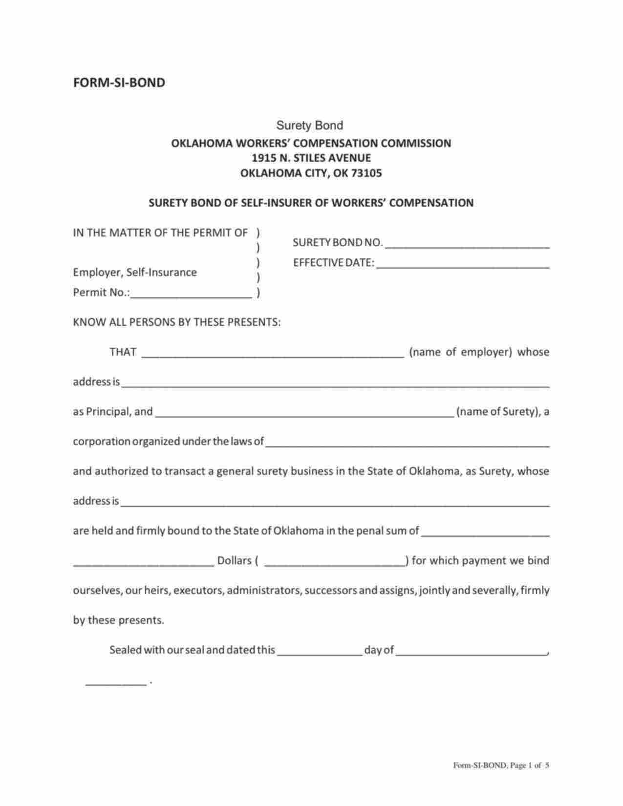 Oklahoma Self-Insurer of Workers' Compensation Bond Form