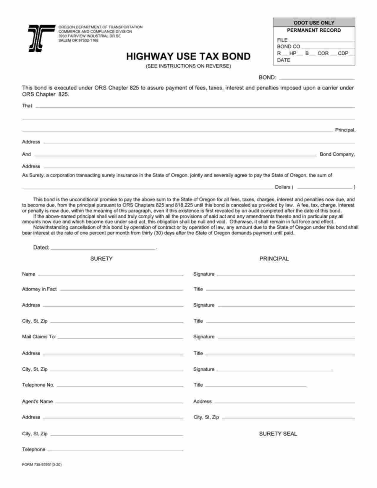 Oregon Highway Use Tax Bond Form