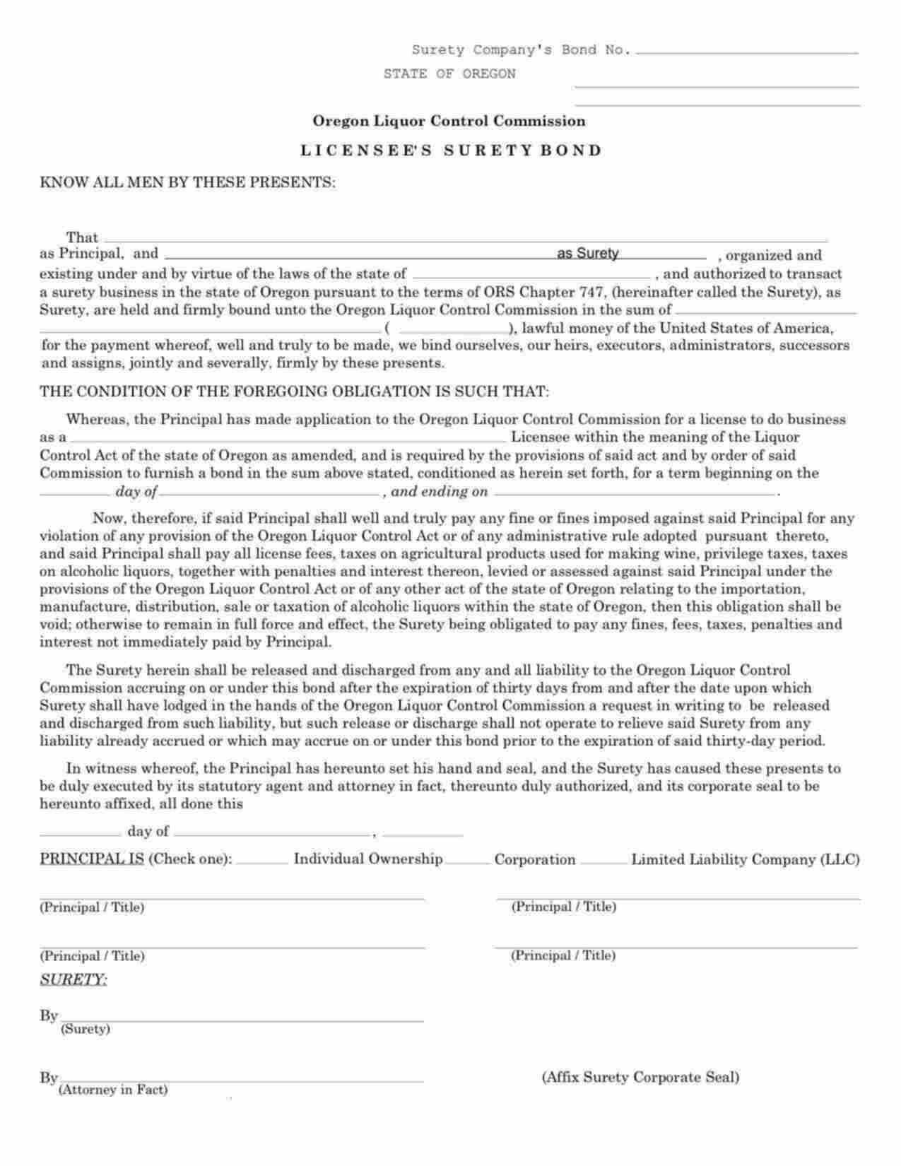 Oregon Brewery-Public House Bond Form