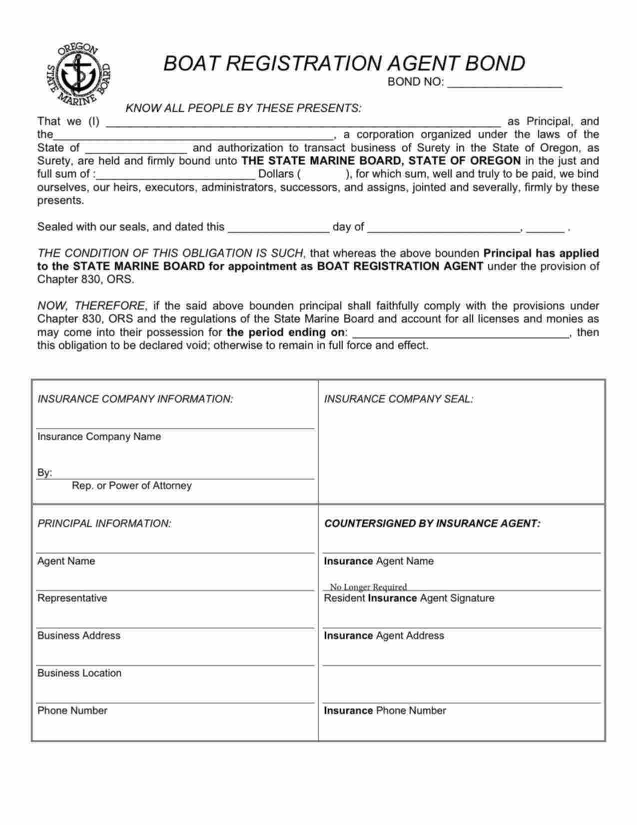 Oregon Boat Registration Agent Bond Form