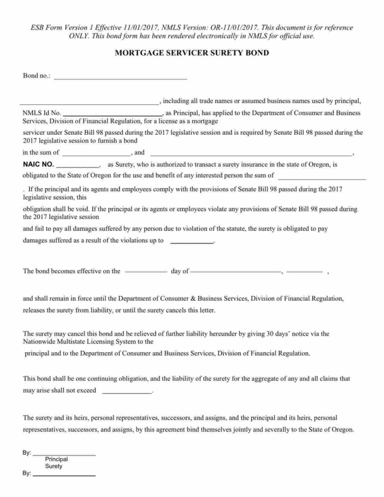 Oregon Mortgage Servicer License Bond Form