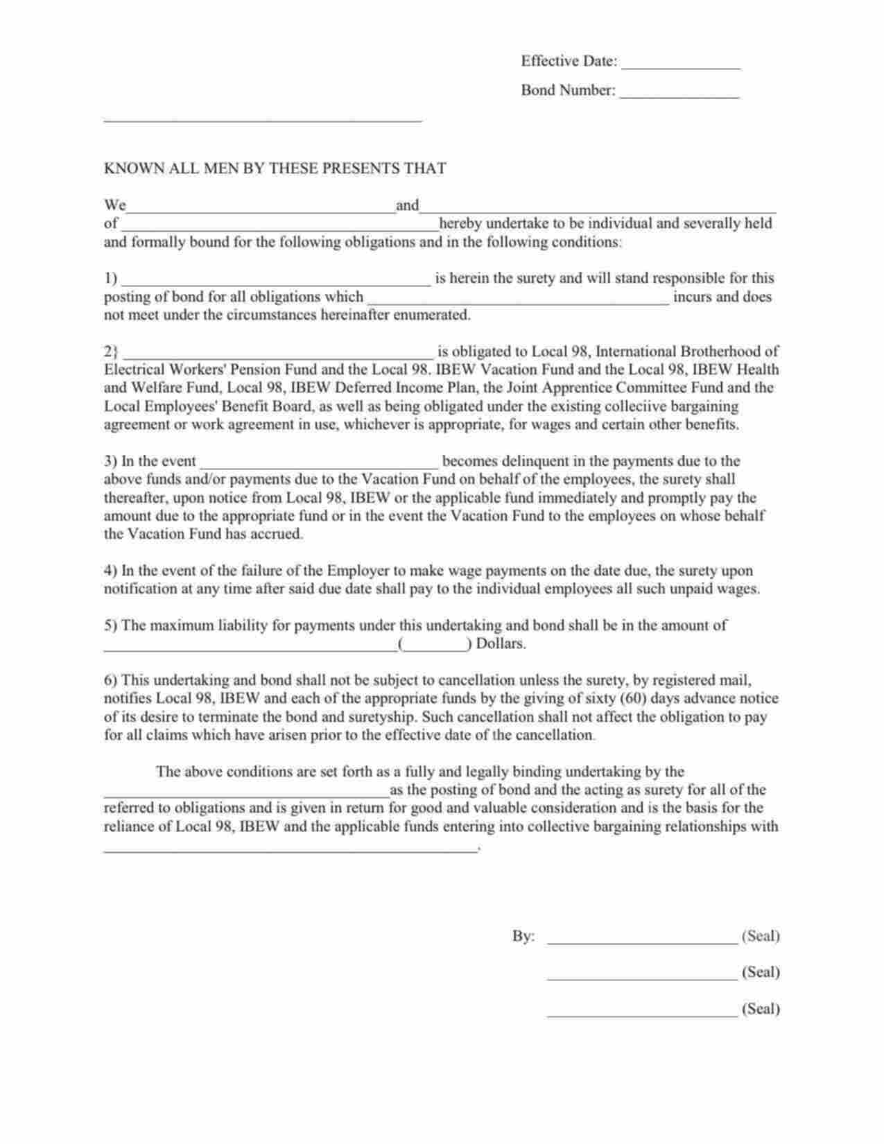 Pennsylvania Wage and Welfare Bond Form