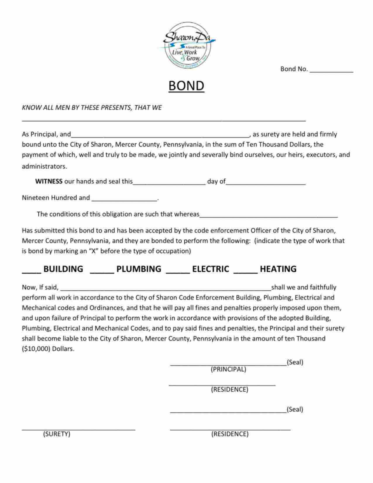 Pennsylvania Building Contractor Bond Form