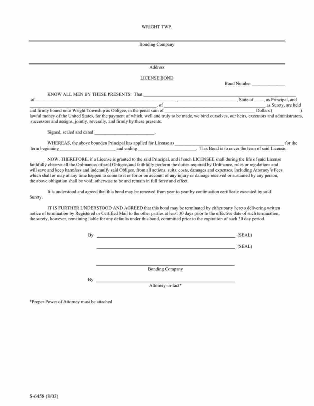 Pennsylvania Contractor's License Bond Form