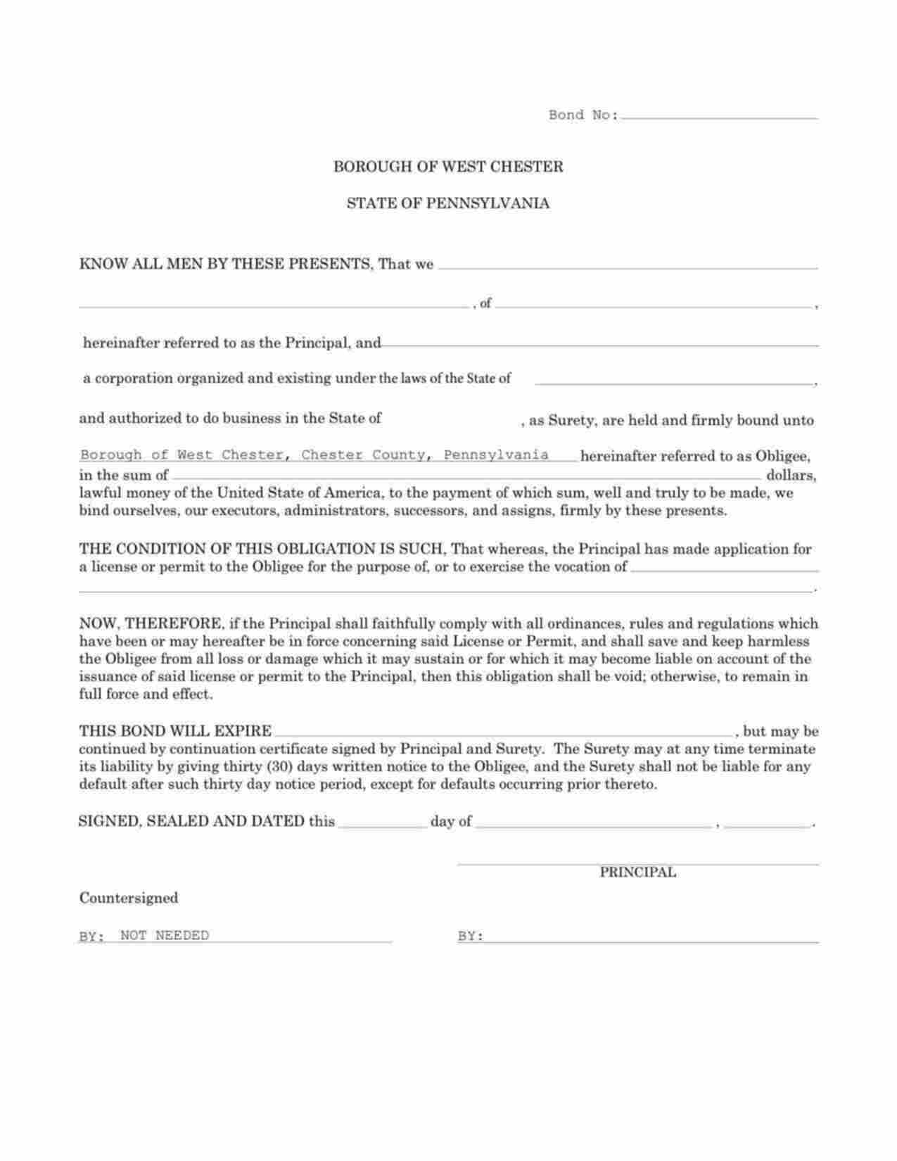Pennsylvania License/Permit Bond Form