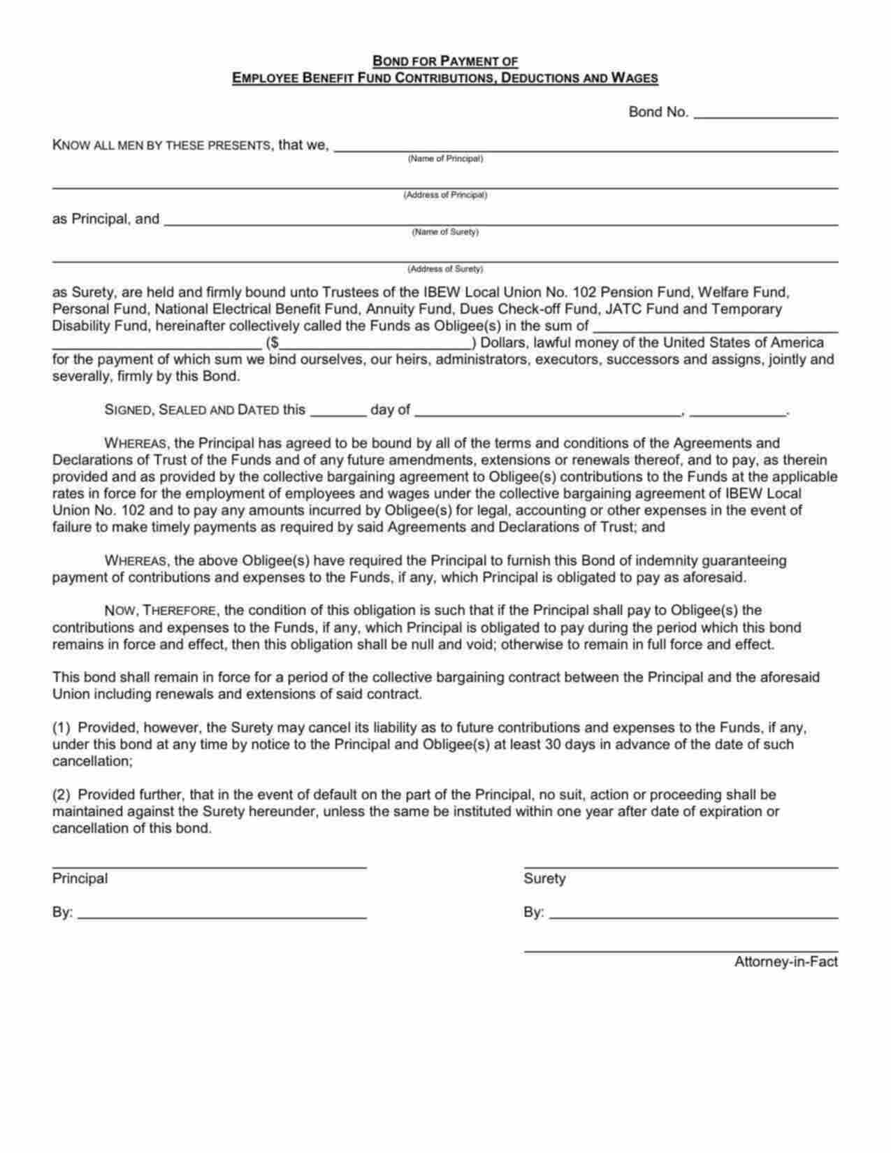 Pennsylvania Wage and Welfare Bond Form