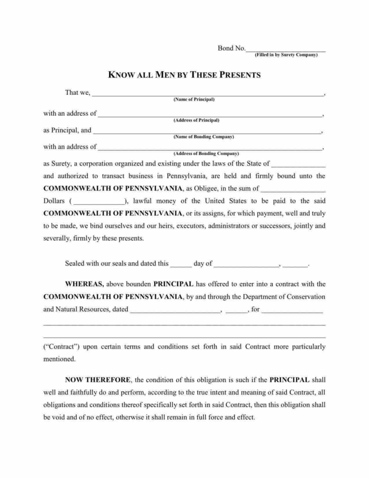 Pennsylvania State Forest Road Use Agreement Bond Form